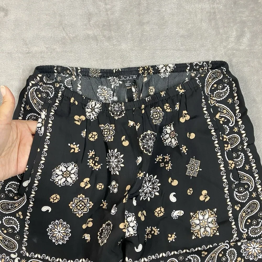 J Crew Cosmo Pants SP Petite S Black Bandana Paisley Print Wide Leg CS470